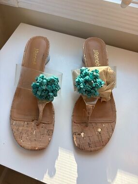 J.Renee Turquoise Cluster Cork Thong Sandals